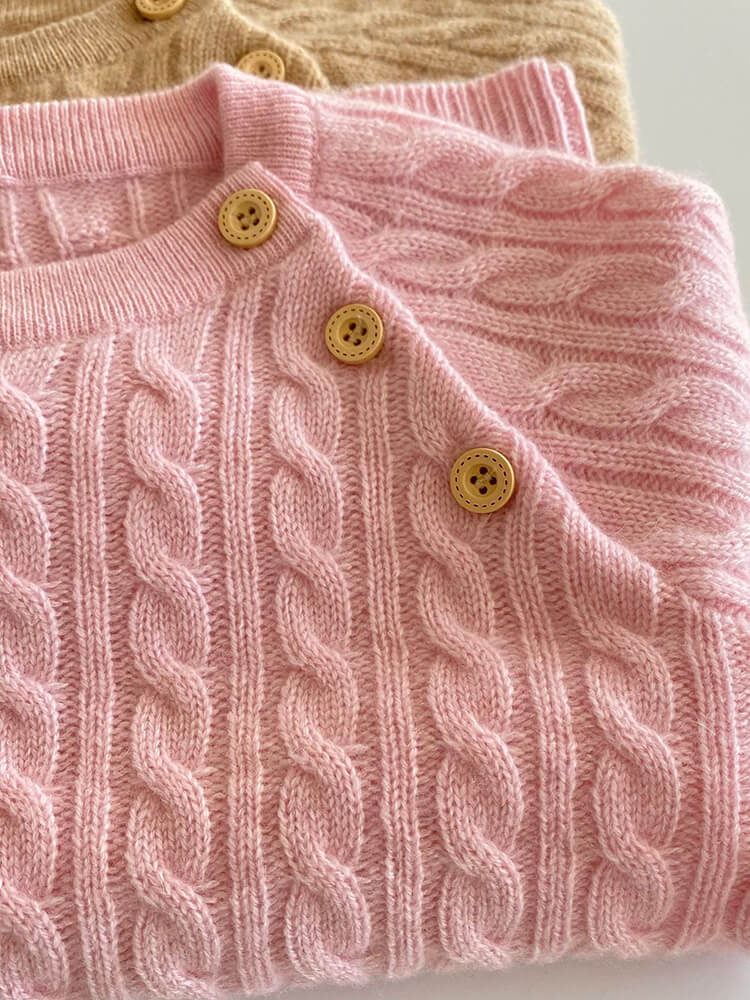 Kids Cable Knit Cashmere Sweater with Shoulder Buttons